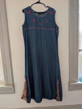 new directions Denim Midi Dress with Autumn Embroidery